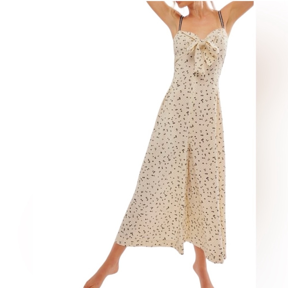Free People Coming Home Romper Cream and Black XS‎ Wide Leg Lightweight
